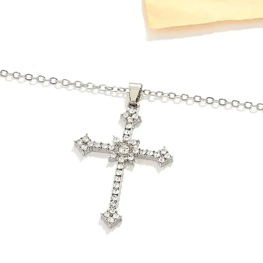 925 Serling Silver Necklace w/ CZ Cross & Star Woman's Valentine's Birthday Gift